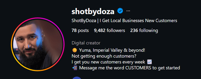ShotByDoza's original Instagram profile screenshot